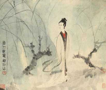 傅抱石 唐人诗意 镜心